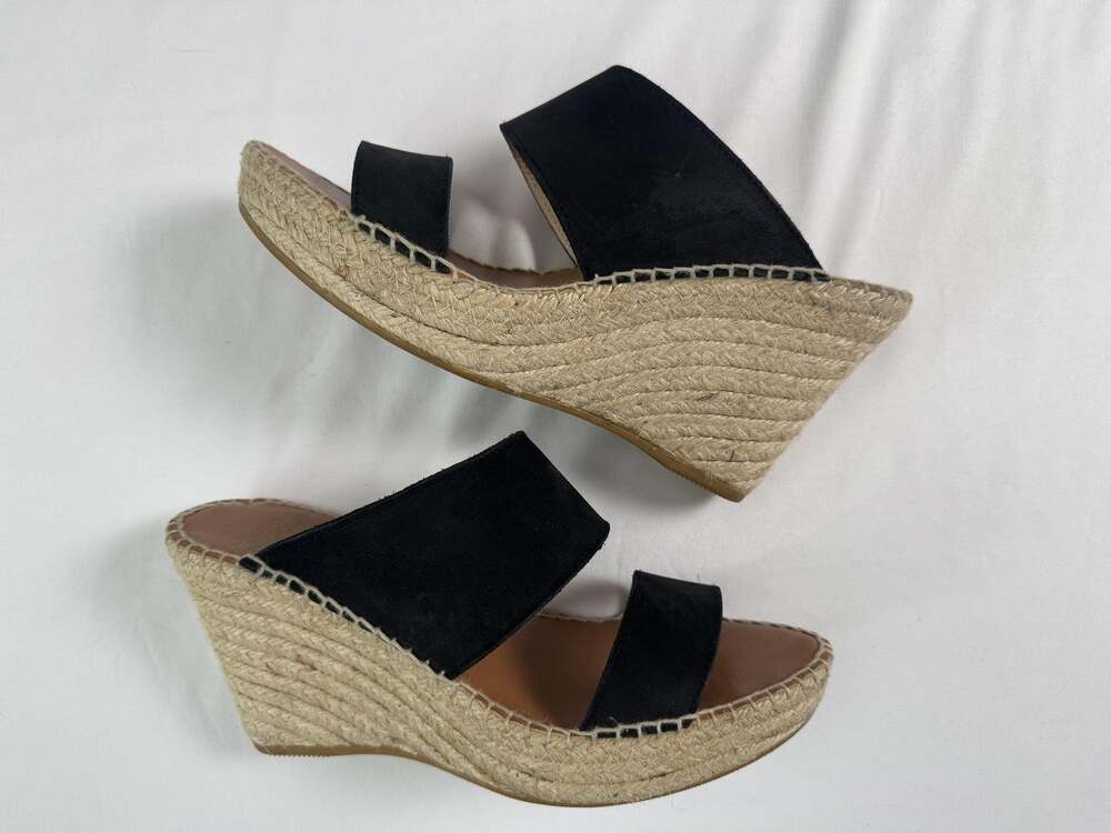 Andre Assous Sandals Womens Size 10 EU 41 Black Suede Espadrille Wedge Platform